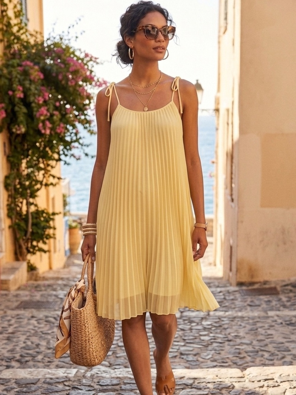 BCBGeneration Yellow Pleated Strapless Sundress